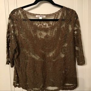 Olive green sheer lace coverup top